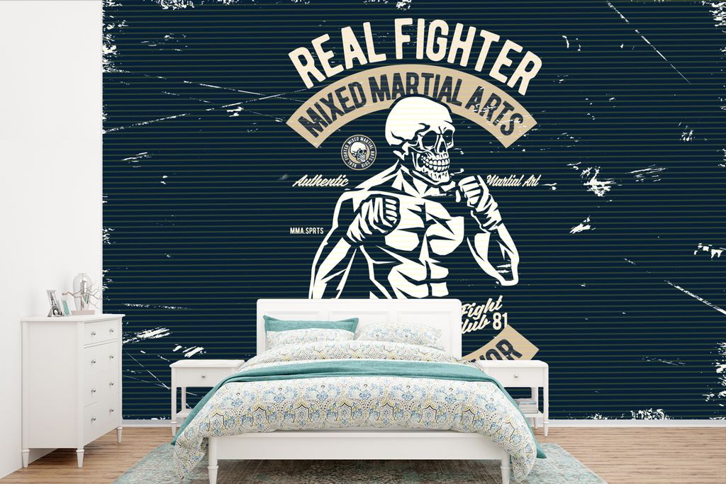 MuchoWow Fototapete für Wohnzimmer oder Schlafzimmer Wandtapete Vinyl Motivtapete Sport - Skelett - Retro - 420x280 cm - Zimmer für Kinder