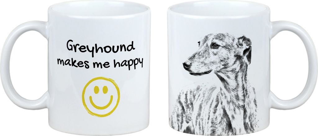 Greyhound, Grosser Englischer Windhund - Tasse mit Hund, fröhliche Tasse für Hundeliebhaber, personalisiertes Geschenk der Marke Art-Dog