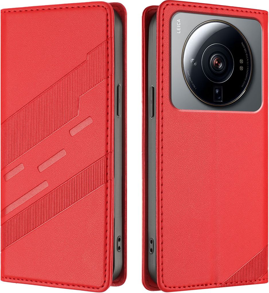 Hülle für Xiaomi 12S Ultra, Kunstleder Brieftaschen Handyhülle mit Kartenfach und Standfunktion Rot