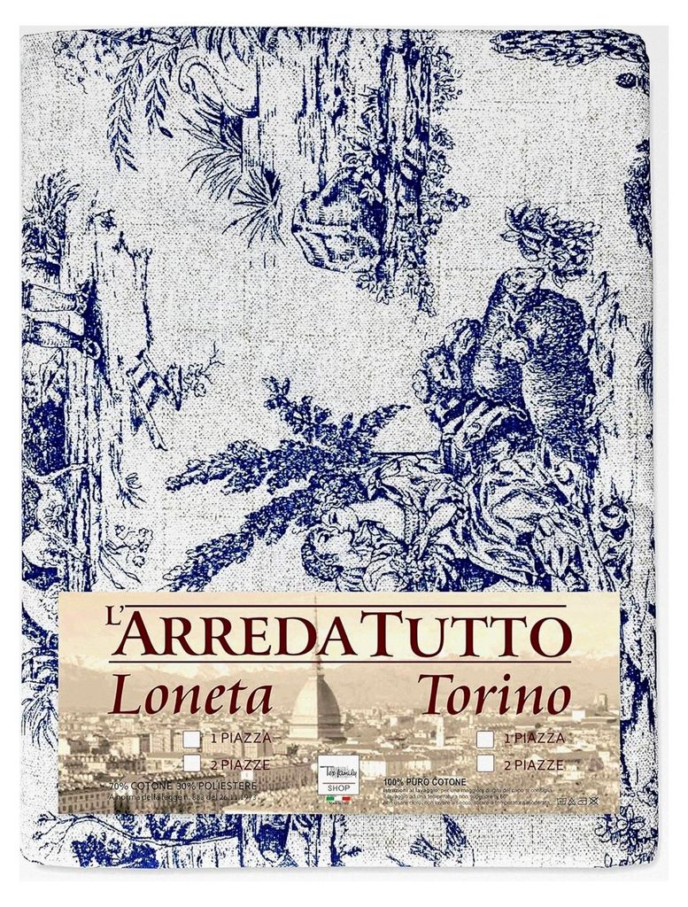 Tagesdecke Gran Foulard Sofaüberwurf Loneta Toiles de Jouy Blau - Einzelbett