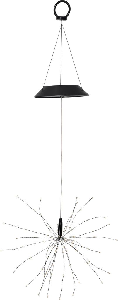 A hanging solar-powered firework light.