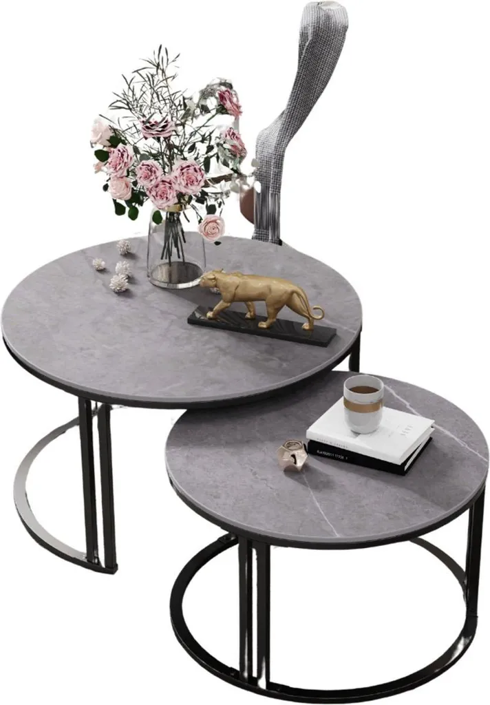 Tables basses Derloni de 2 pièces gris foncé pour le salon moderne