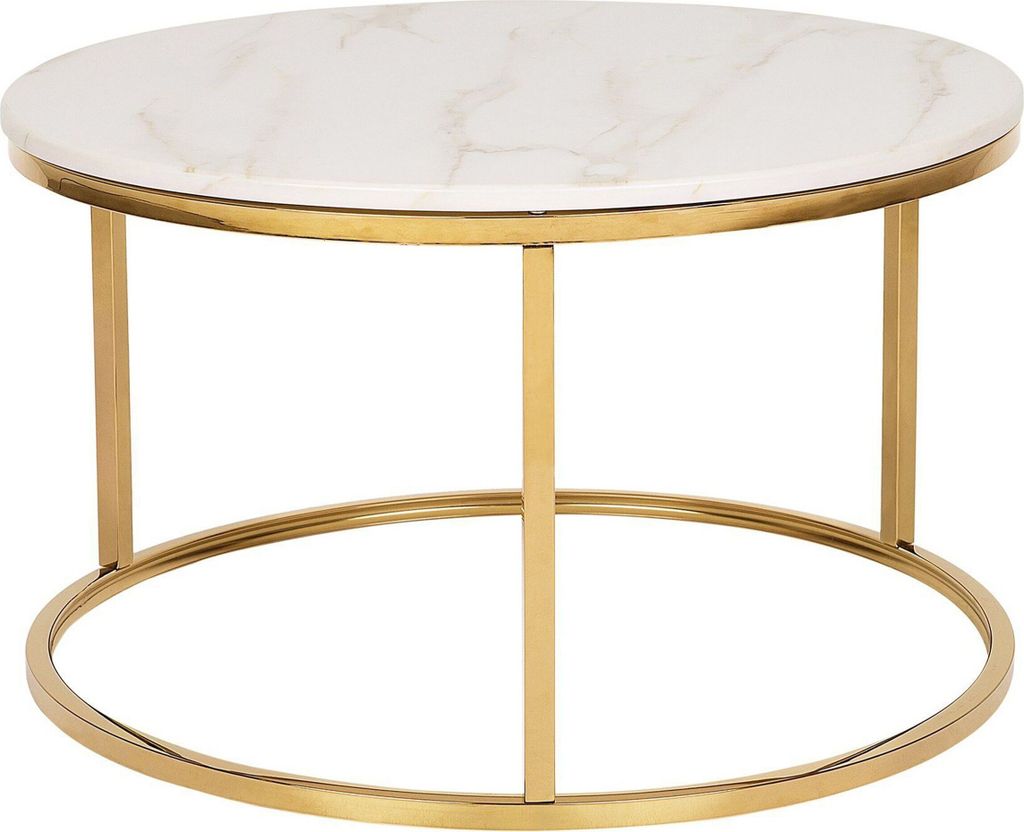 BELIANI Couchtisch Beige mit Gold Stahlbeinen Poliert Marmor Optik Tischplatte Glänzend Rund Modern
