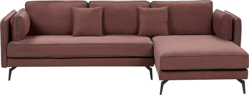 BELIANI Ecksofa Burgunderrot Stoff L-Förmig 3-Sitzer Sofa Linksseitig mit Losen Kissen Schwarzen Metallfüßen Modern Wohnzimmer Salon Wohnecke Si...