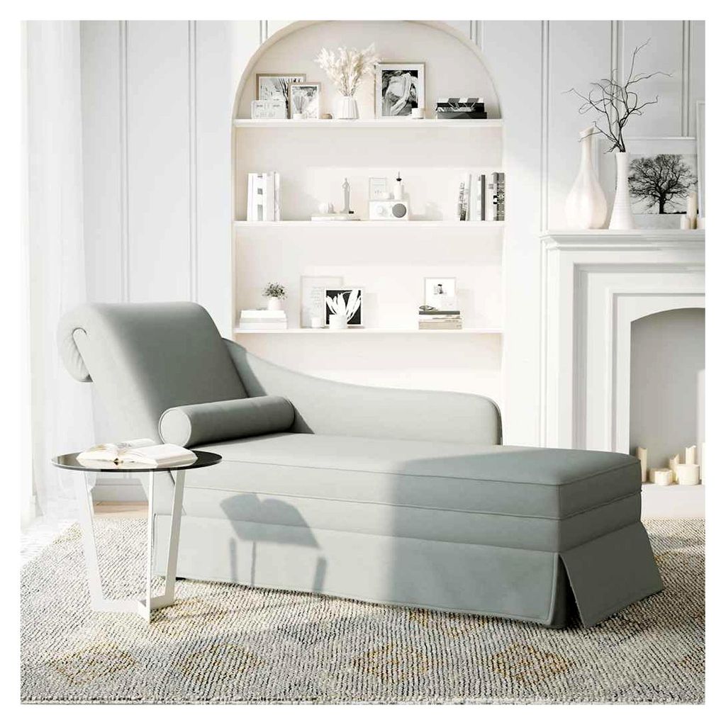 Leseecke für das Wohnzimmer, Chaiselongue mit Nackenrolle und rechter Armlehne in hellgrauem Samt, Schlafcouch für Wohnzimmer, Büro, Zimmer, Lou...