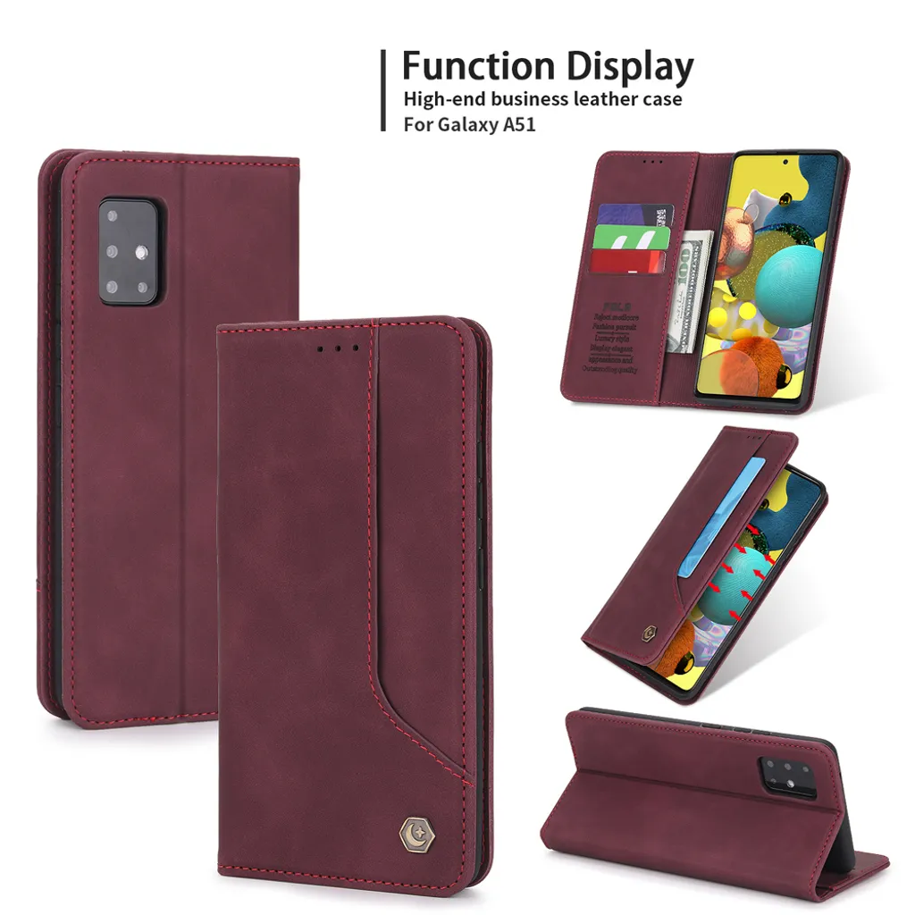 Custodia Samsung Galaxy A51 Rossa | Cover Portafoglio in Finto Cuoio