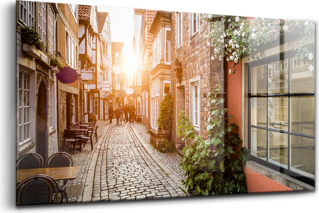 Wandmalerei auf Glas- Wanddekoration aus Glas - 120x60 - Italienische Straße zwischen Gebäuden
