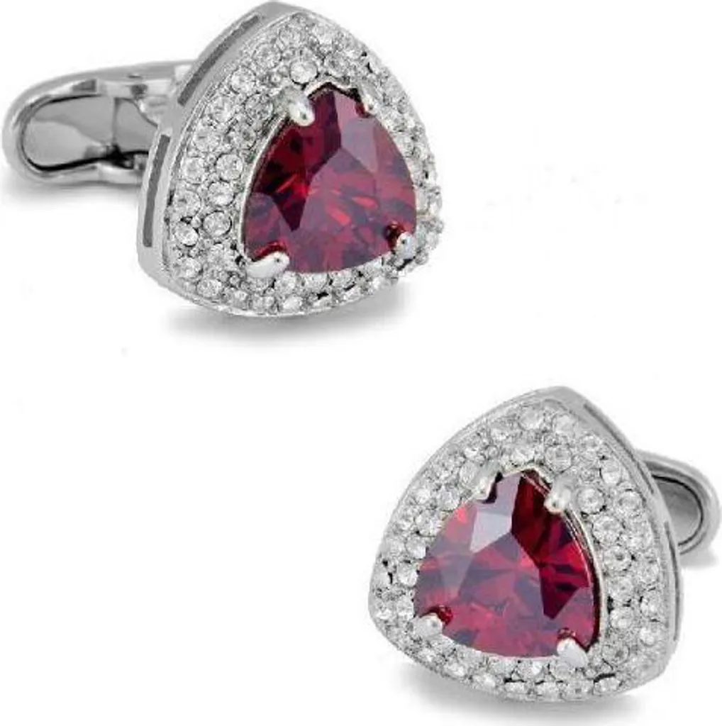 Boutons de manchette triangle rouge en émail finition argentée élégant