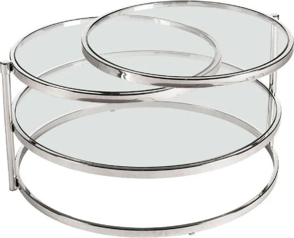 Casa Padrino Luxus Couchtisch Silber 84 x 80 x H. 45 cm - Metall Wohnzimmertisch mit Glasplatten - Wohnzimmer Möbel - Luxus Möbel