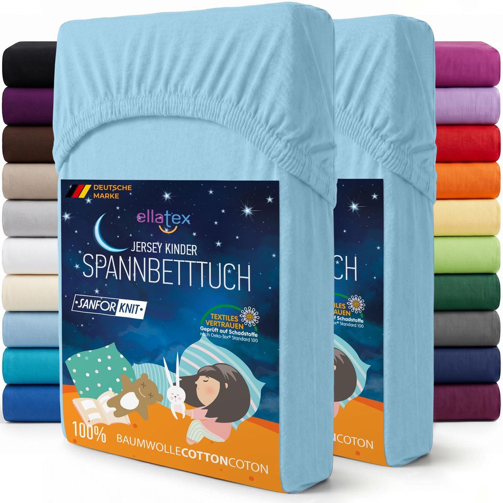 EllaTex 2er Pack Jersey Kinder Spannbettlaken 70x140 Produktbild 