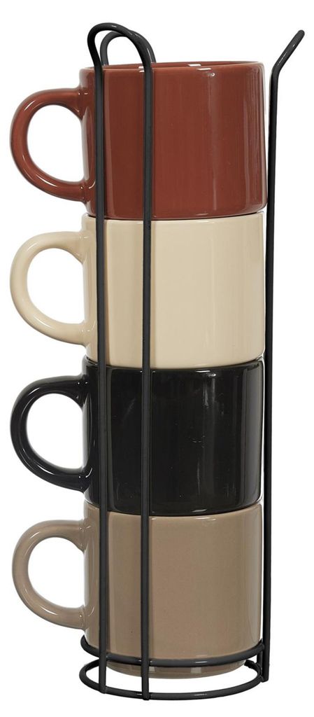 Home Deco Factory Espressotassen - 4x Stuck - mit Stander - Keramik - multicolour