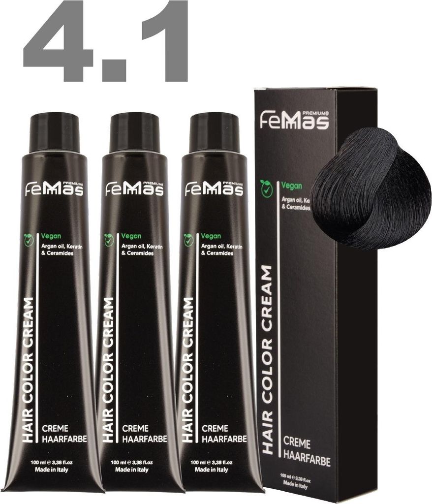 FemMas Haarfarbe mit Arganöl Mittelbraun Asch 4.1 | 3x100 ml