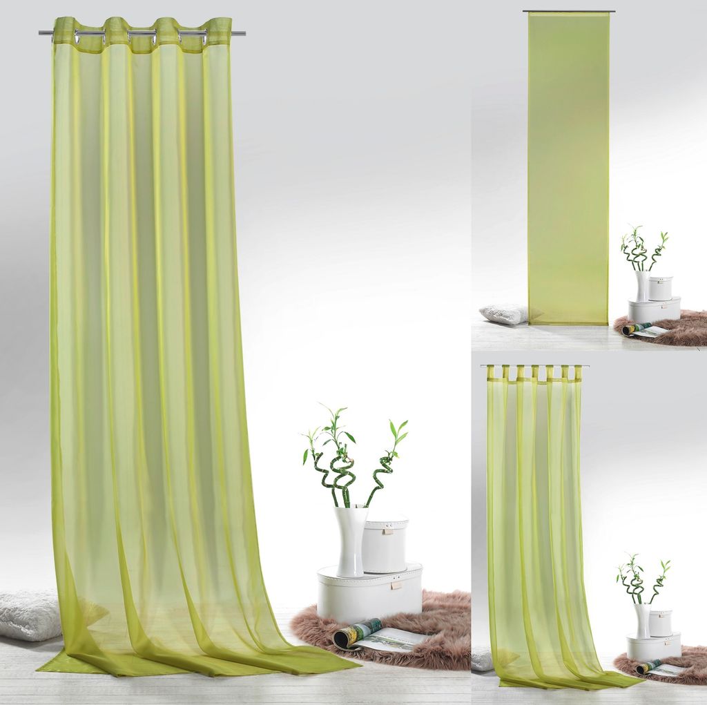 Schlaufenschal Gardine Vorhang Store Voile Uni HxB 245 x 140 cm olivgrün