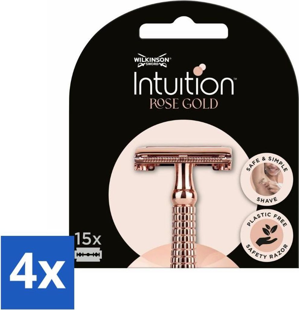 Wilkinson Intuition – Nachfüllklingen – Roségoldener Rasierhobel – Deluxe – 15 Klingen - Vorteilspack - 4 Stücke