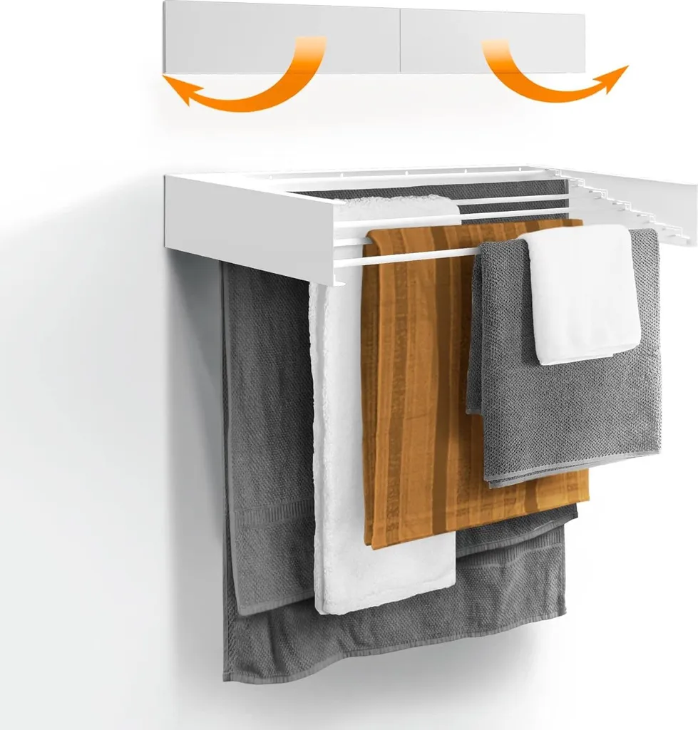 Étagère à Linge Pliante 100cm en Acier Blanc - Rack Mural Gain de Place