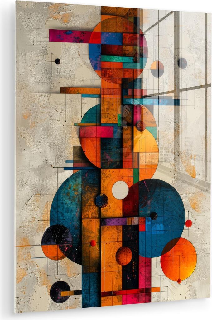 MuchoWow Glasbilder - Bilder auf Wandbild - Foto auf Glas Kunst - Bunt - Modern - Formen 60x80 cm Wanddekoration aus Glas - Acrylglasbild - Acrylbi...