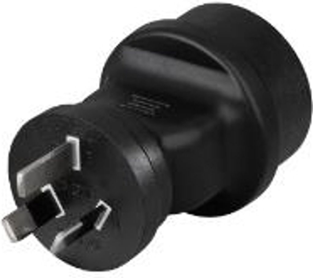 A black electrical adapter is shown against a white background.