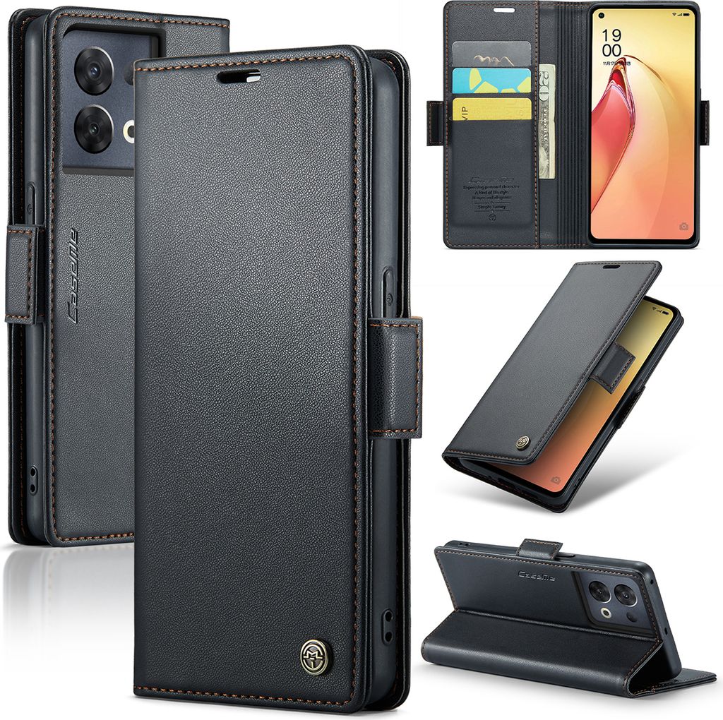 Oppo Reno8 Pro Hülle, Leder Brieftasche Kartenfach Schutzhülle mit Standfunktion für Oppo Reno8 Pro Schwarz