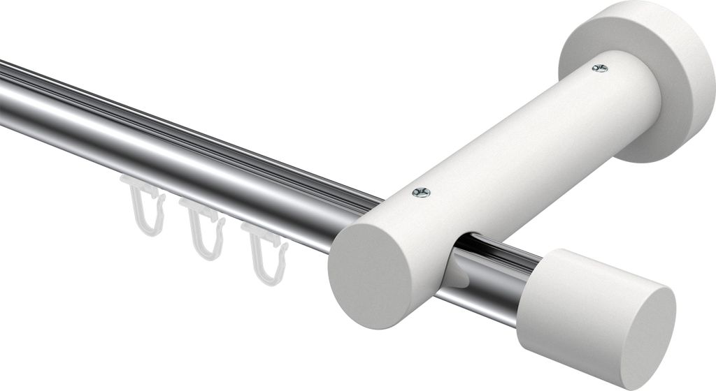 Interdeco Innenlaufstange / Gardinenstange mit Innenlauf Chrom / Weiß, Typ Talent Feta (Kappe), 20 mm Ø 1-läufig, 480 cm