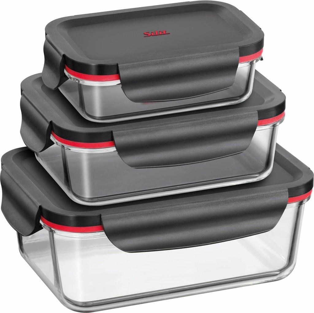 3-teiliges Storio Glas-Vorratsdosen-Set - luftdichter Aromadeckel - zum Vorbereiten, Aufbewahren und Servieren von Lebensmitteln