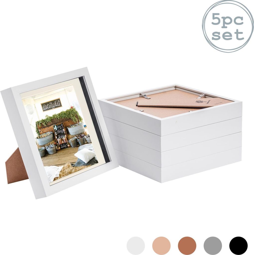 Nicola Spring 5 Stück 8 x 8 3D-Schatten-Kasten-Foto-Rahmen-Set - Craft Anzeigen Bilderrahmen mit 6 x 6 Montage - Glas Aperture - Weiß / Elfenbein