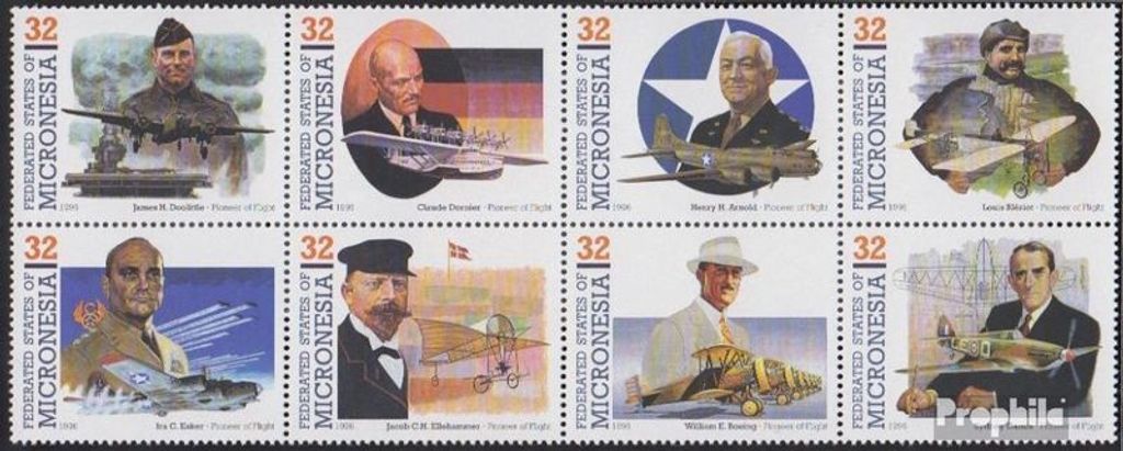 Briefmarken Mikronesien 1996 Mi 452-459 Achterblock (kompl.Ausg.) postfrisch Pioniere der Luftfahrt