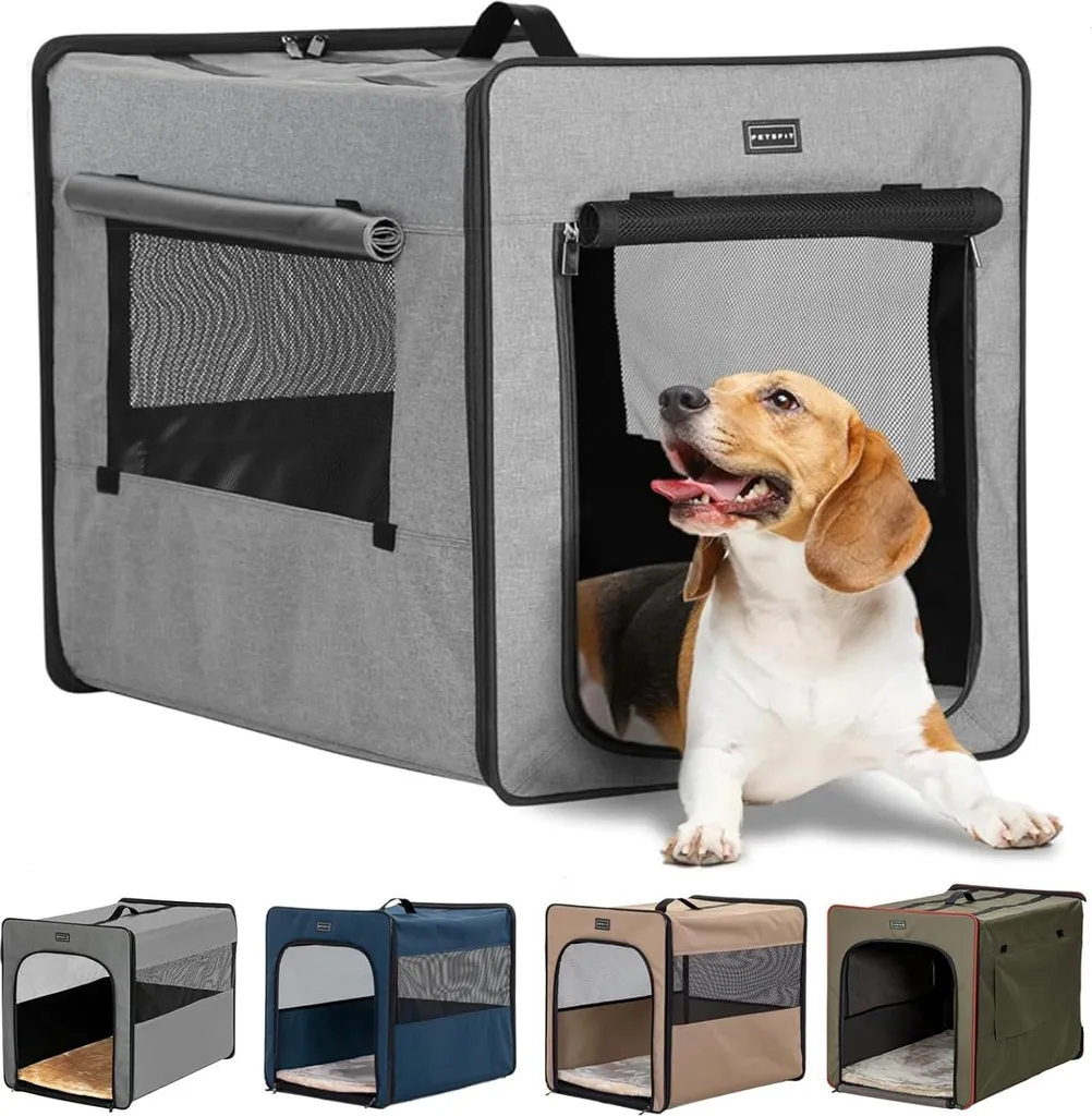 Niche de voyage pliable pour chien avec tapis 3 cm épais - Gris Clair