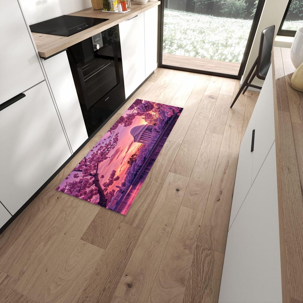 Küchenteppich 60x150cm rutschfest & abwischbar PVC Läufer - Blühende Kirschbäume