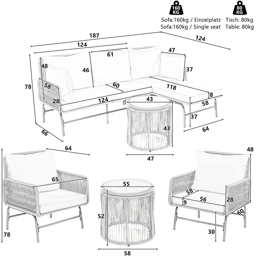 Merax Gartenlounge-Set 6-Sitzer Gartenmöbel mit gewebtem Produktbild 11