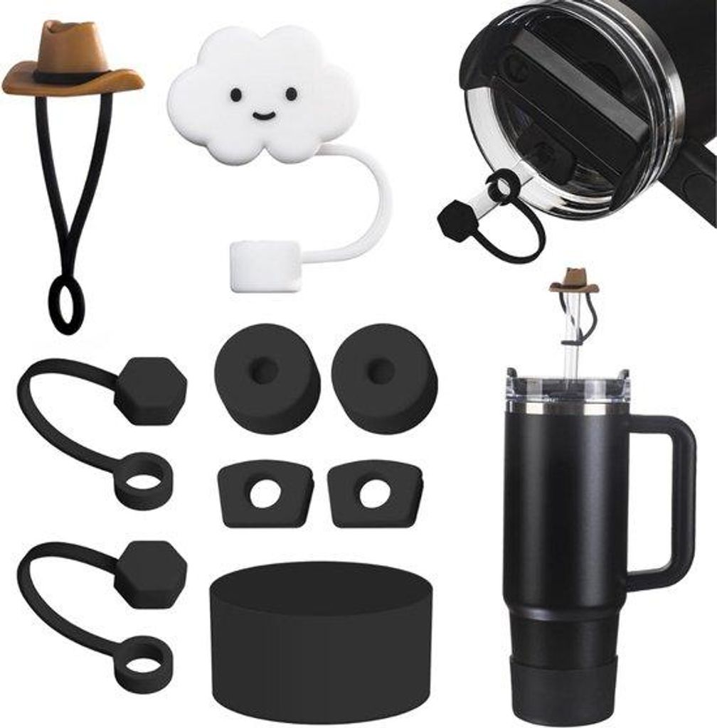 Stanley-Cup-Accessoireset, enthält 6 leckfreie Silikon-Stopper, 2 Stück Rührstäbe, 1 Silikon-Hülle für Stanley-Cup 1,2 l und 850 ml Becher, B...