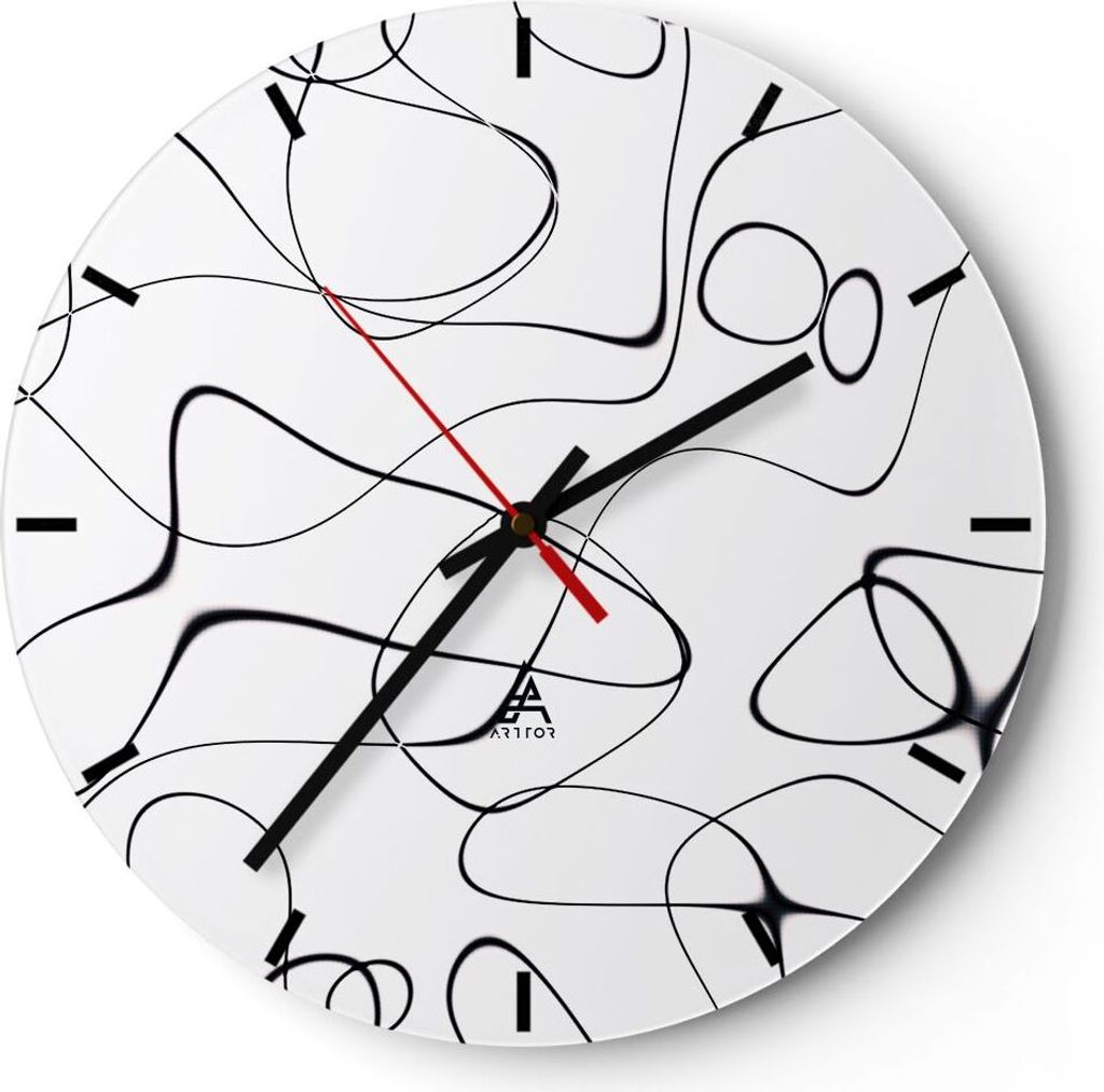 Wanduhr - Rund - Glasuhr - Linie nichts Muster - 30x30cm - Schleichendes Uhrwerk - Lautlos - zum Aufhängen bereit - Dekoration Modern - Wanddekora...