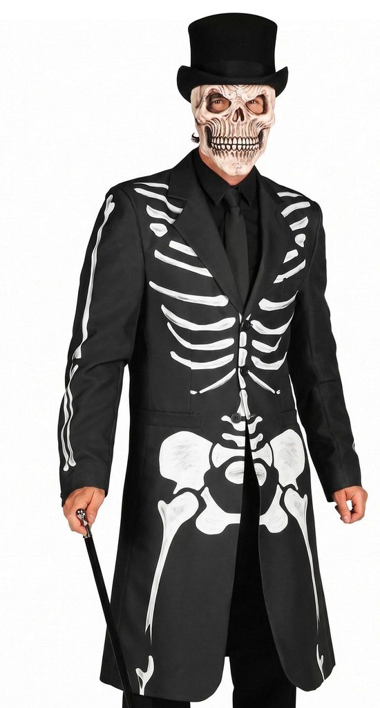 Skelett Totenkopf Mantel - Horror Halloween Kostüm Größe: Produktbild 