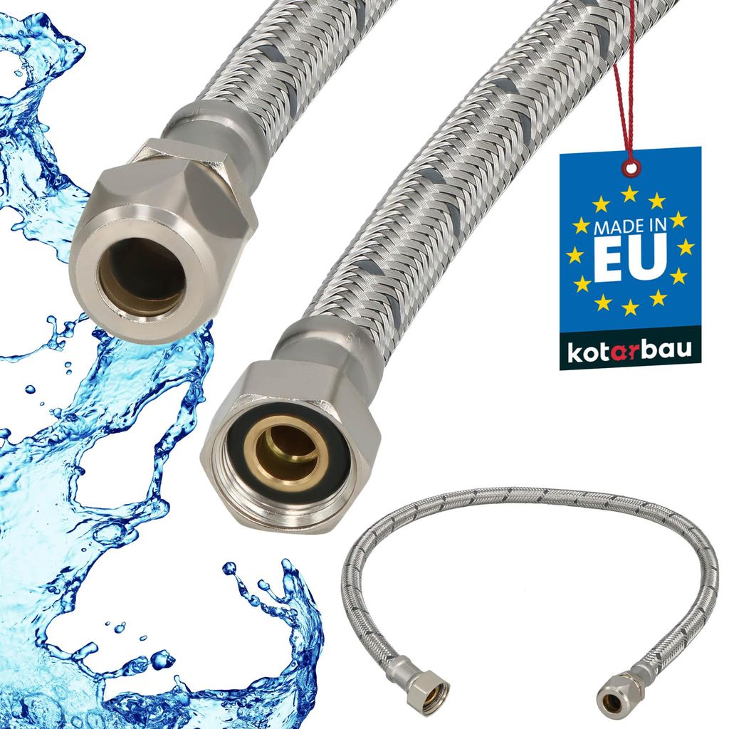 KOTARBAU Flexschlauch 3/8 Zoll Wasserschlauch 60cm Panzerschlauch 3/8“x3/8“ ÜM x Quetsch Anschlussschlauch Armatur & Sanitär Schlauch Wasse...