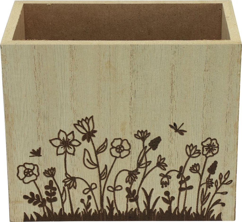 Holzkiste Stifteköcher mit floraler Gravur Dekoration Organizer