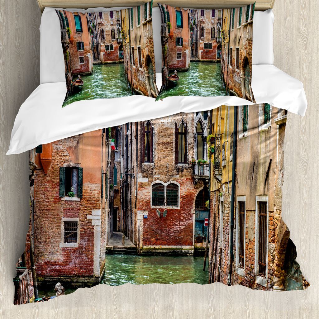 ABAKUHAUS Venedig Bettbezug, Berühmte Strassen auf dem Wasser, Milbensicher Allergiker geeignet mit Kissenbezügen, 155 cm x 220 cm - 80 x 80 cm, ...