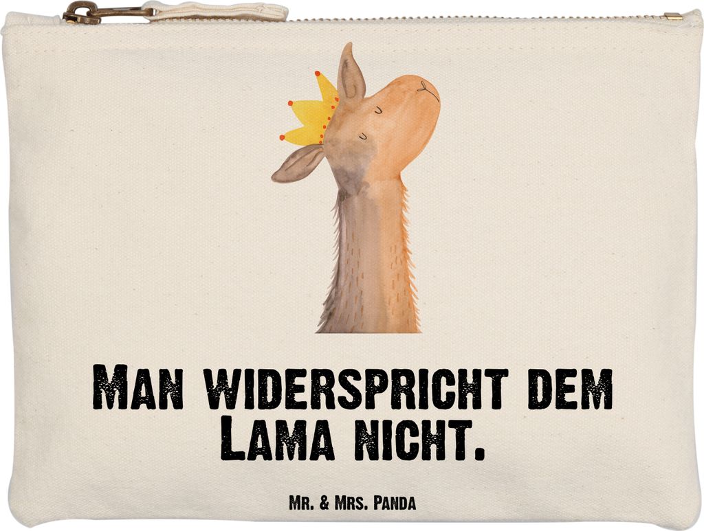Mr. & Mrs. Panda Kosmetiktasche Lamakopf König Grösse XL Große - Weiß - Geschenk, Lama, Mama, Lamas, Schlampermäppchen, Etui, Papa, Mäppchen,...