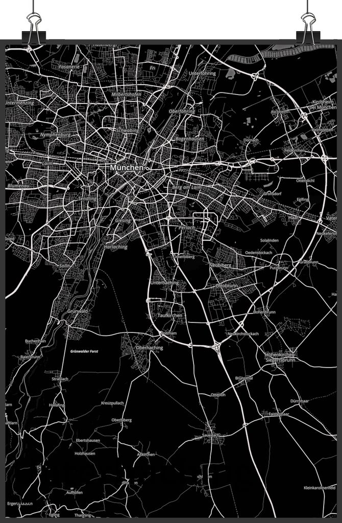 Mr. & Mrs. Panda Bild Unterhaching DIN A2 - Geschenk, Stadt Dorf Karte Landkarte Map Stadtplan, wandkunst, Plakat, Wandbild, wanddeko, drucke