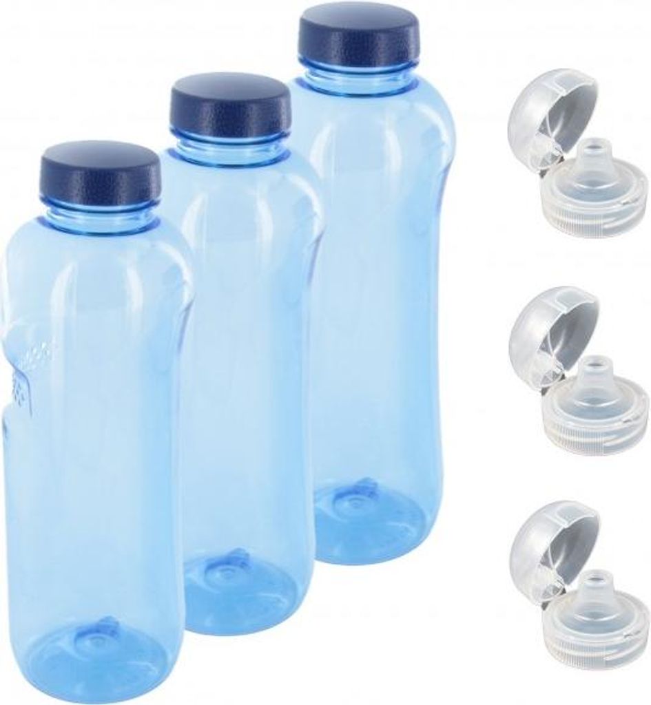 3x Original Kavodrink Tritan Trinkflasche 1 L Wasserflasche BPA frei + 3 x Trinkdeckel Flip Top