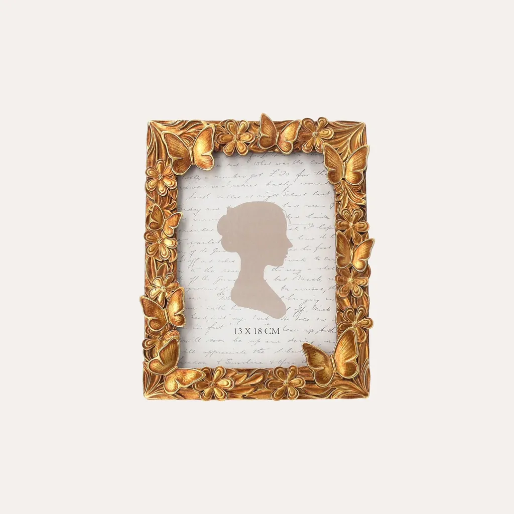 Cadre Photo Papillons Dorés en Relief 17 x 24 cm Finition Luxueuse