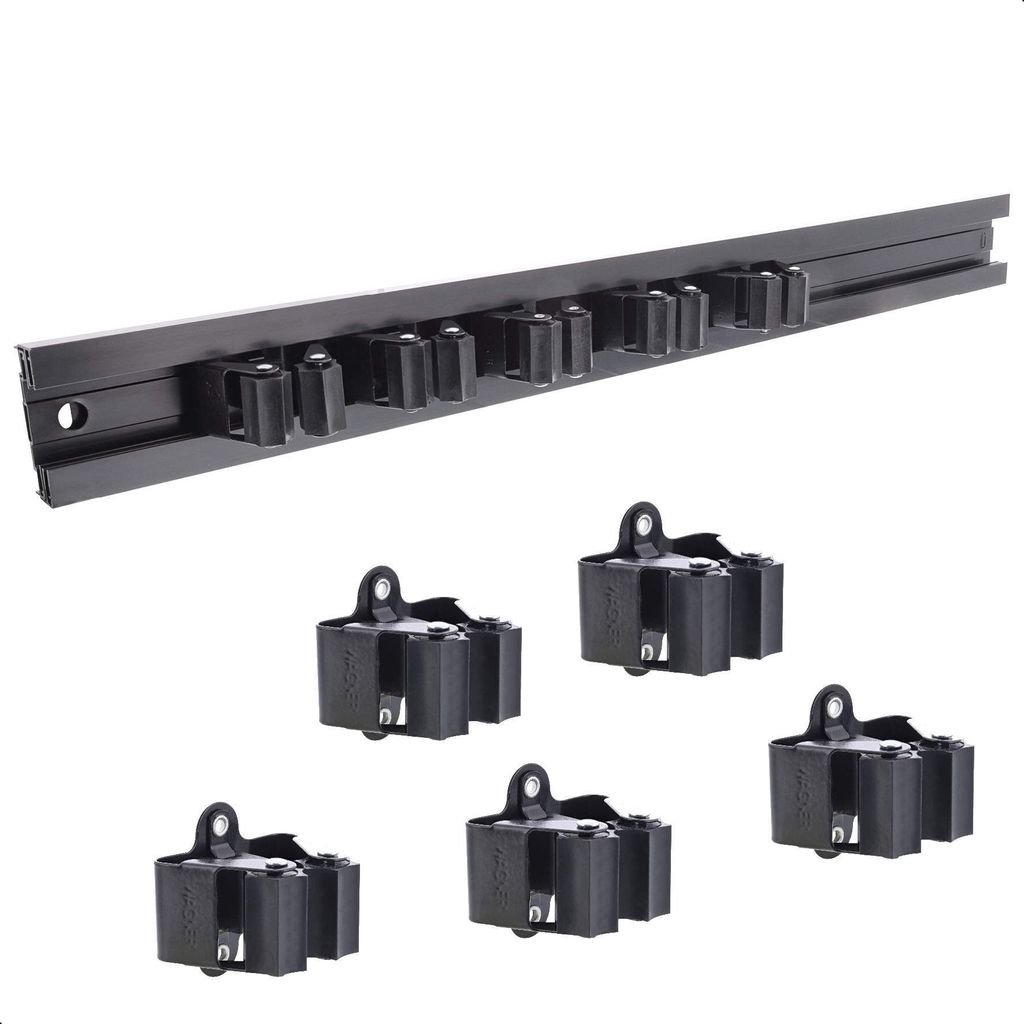 WAGNER Gerätehalter CLIPS & SCHIENE AUSZIEHBAR - 60-110 x 5,5 cm, Aluminium, 5 Clips, Tragkraft bis 2 kg / Clip - 15529611