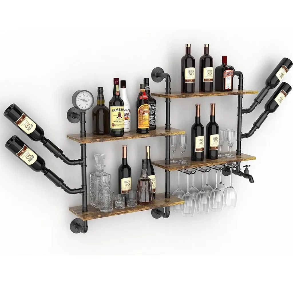 Porte-Bouteilles d'Angle au Design Industriel et Étagères de Rangement - 2