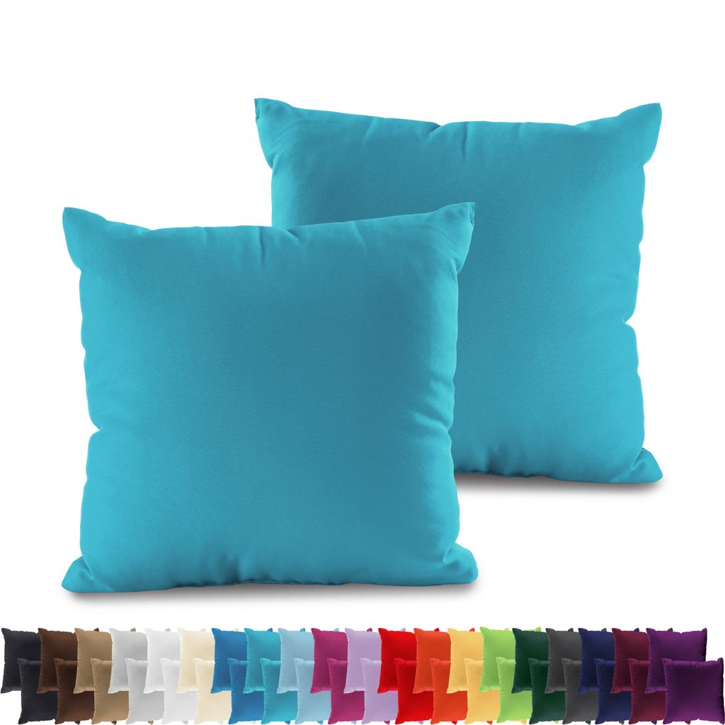 2er PACK JERSEY Kissenbezüge 100% Baumwolle Kissenhülle 160 Gr/m², in Größe: 40x40 cm, in Farbe: Türkis
