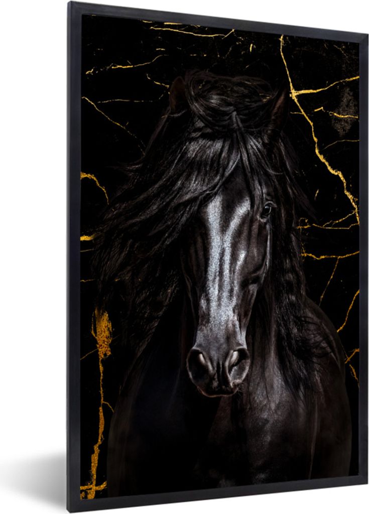 MuchoWow MuchoWow Gerahmtes Poster Pferd - Gold - Marmor 20x30 cm - Poster mit zchwarzem Bilderrahmen - Drucken - Bilder Poster im Rahmen