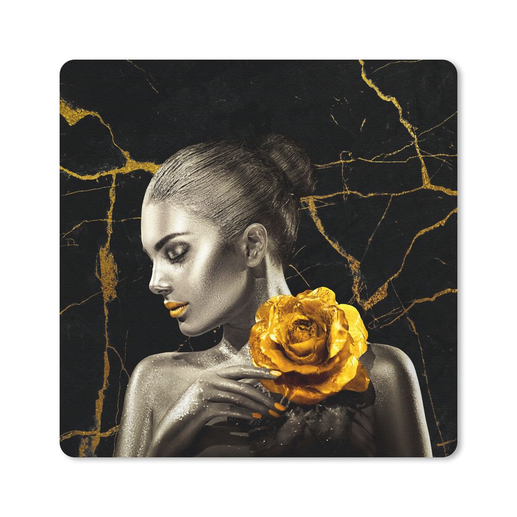 MuchoWow Mauspad Mousepad Frauen - Rosen - Gold - Marmor 30x30 cm - Mousepads - Maus Mat - Pad - Mausunterlage - Gaming