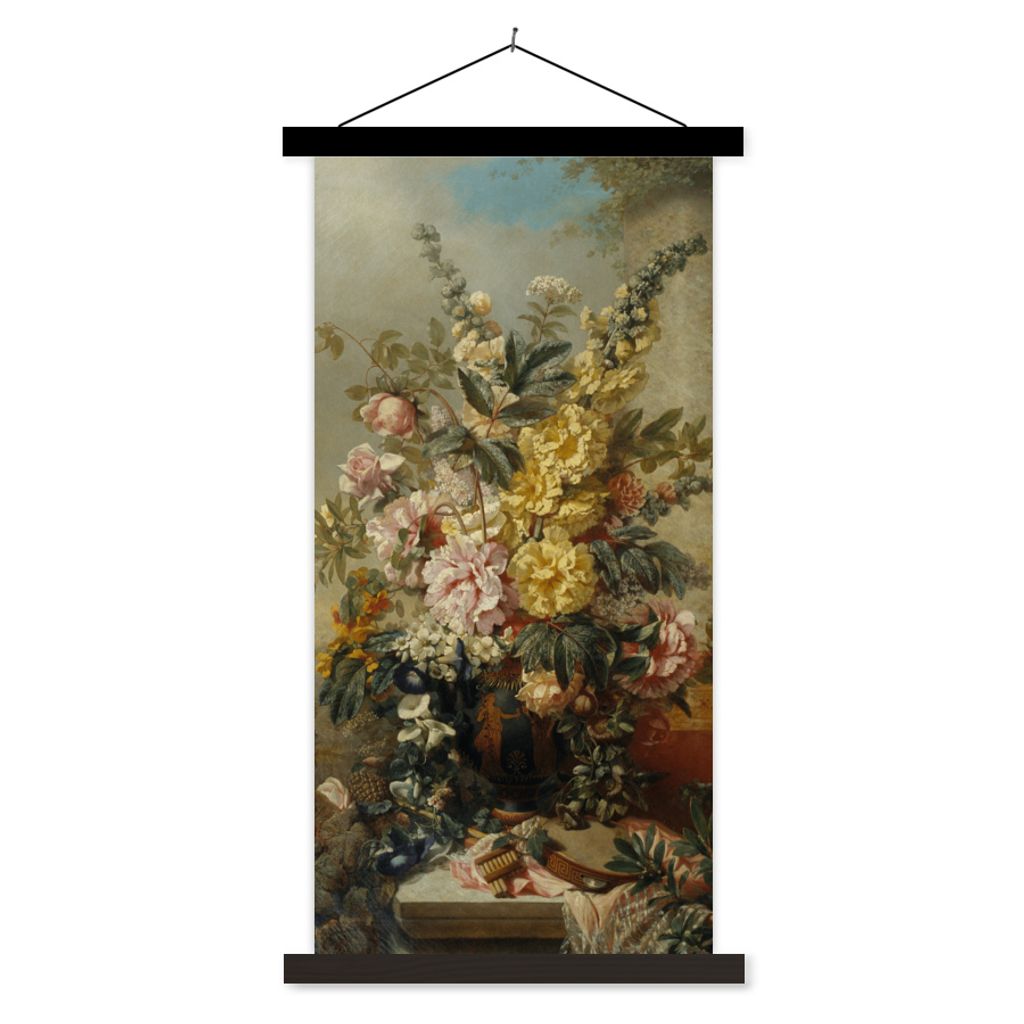 MuchoWow Textilposter Große Vase mit Blumen - Alte Meister - Malerei 60x120 cm mit schwarzem Rahmen - Magnete