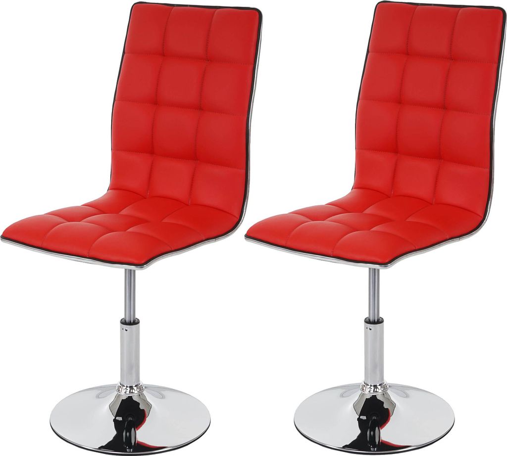 2er-Set Esszimmerstuhl HWC-C41, Stuhl Küchenstuhl, höhenverstellbar drehbar, Kunstleder - rot