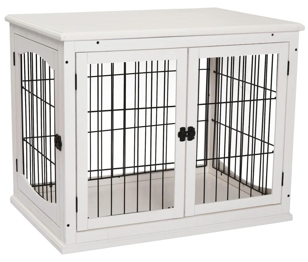 Möbel-Hundebox - Indoor Hundekäfig - Zwei Eingänge - Modernes MDF - Für Zuhause - Bis 20 kg - Weiß