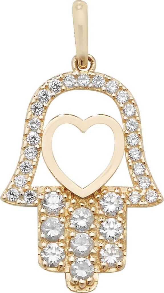 Edler 9 Karat (375) Gold Herz Damen - Hamsa Anhänger mit Zirkonia - 25mm*14mm; TRS10754