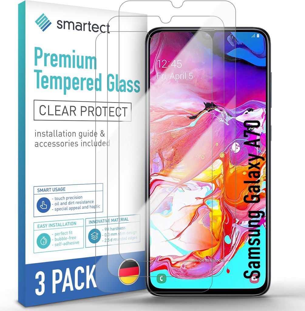 3x Schutzglas Panzerfolie Klar für Samsung Galaxy A70 Produktbild 
