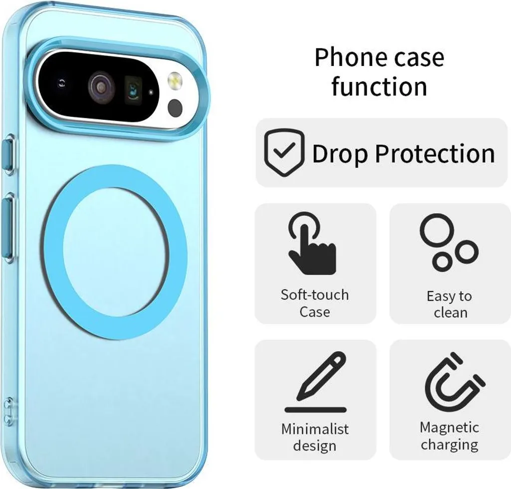 LKMCSOK Cover Magnetica per Google Pixel 10 Pro XL Protezione Fotocamera Scorrevole, con Rotazione a 360° supporto, Custodia per Google Pixel 10 Pro XL,Blu